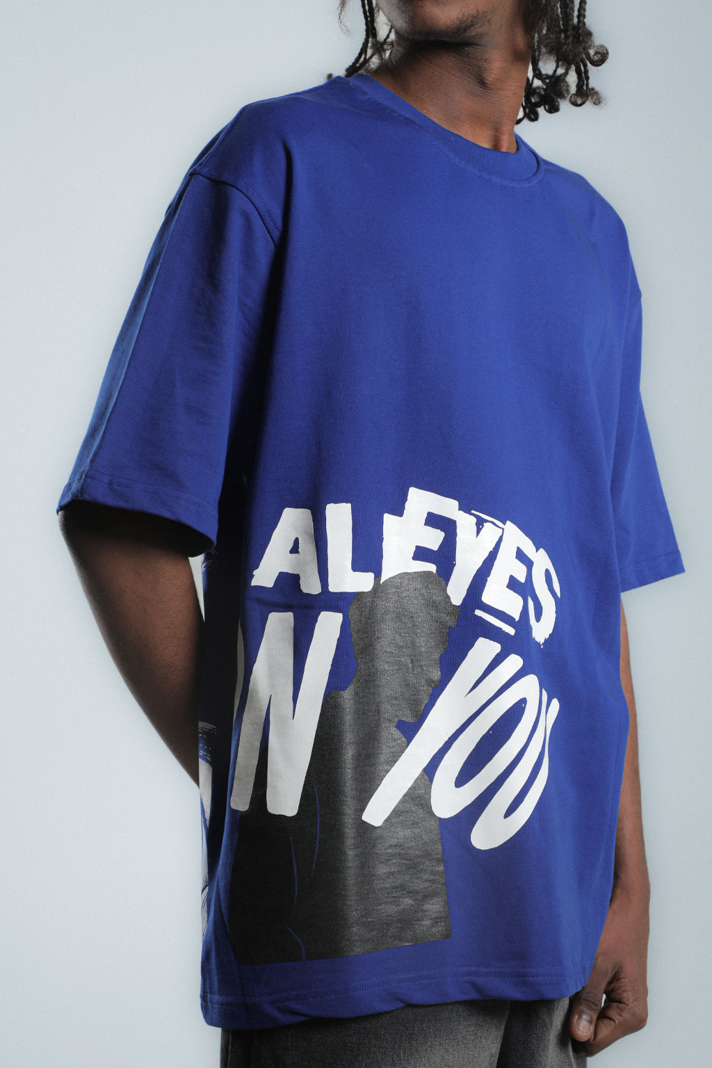 All Eyes On You – Blue Graphic Oversized T-Shirt